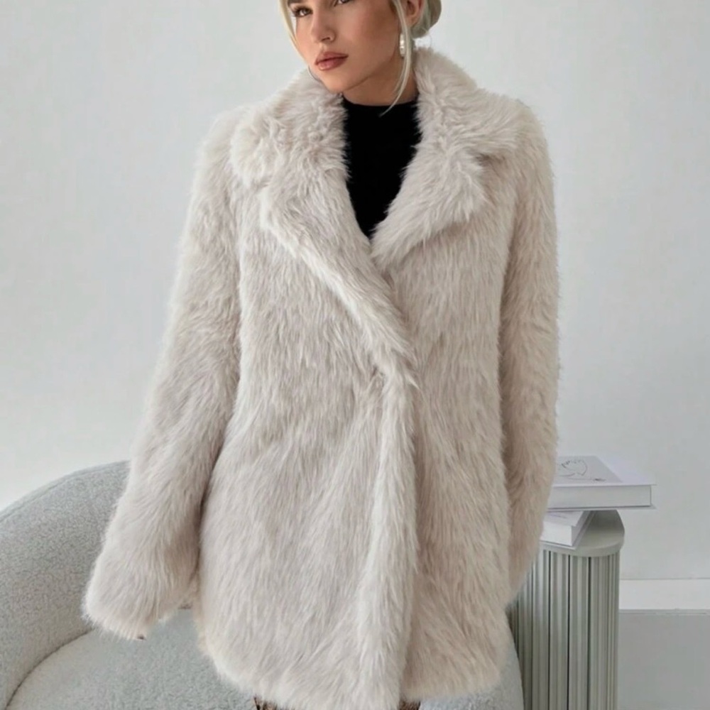 SHEIN Cream faux fur coat